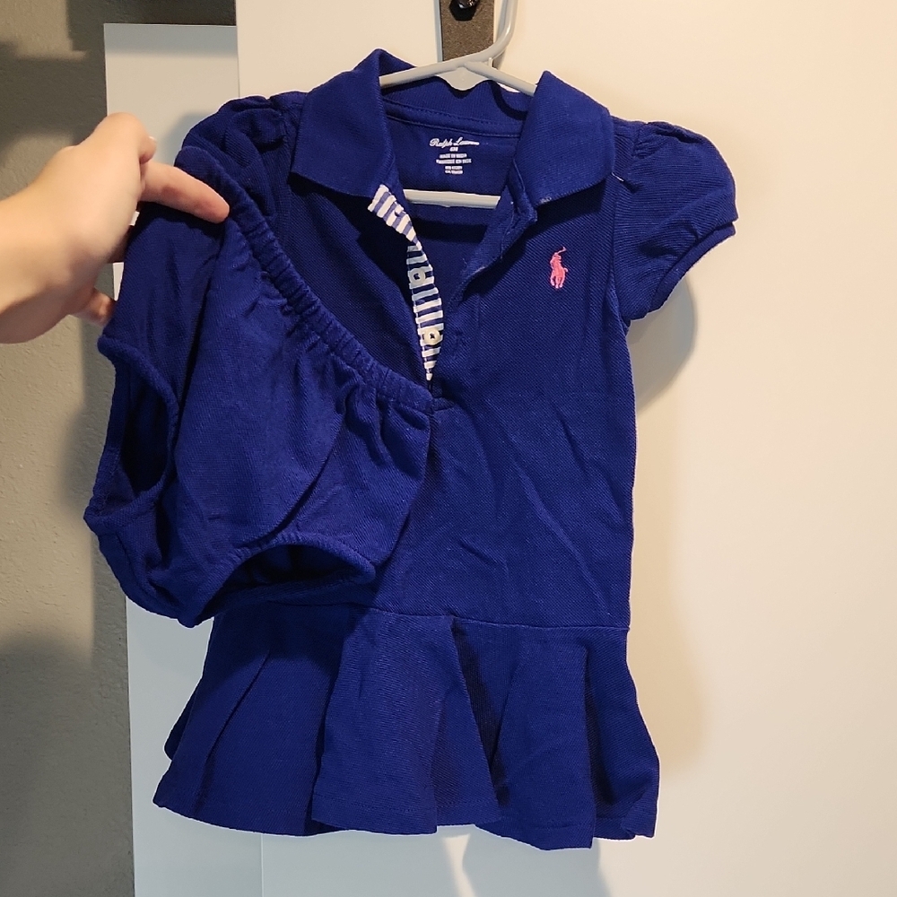 Ralph Lauren Kids Blue Polo Dress And Fancy Pant Set